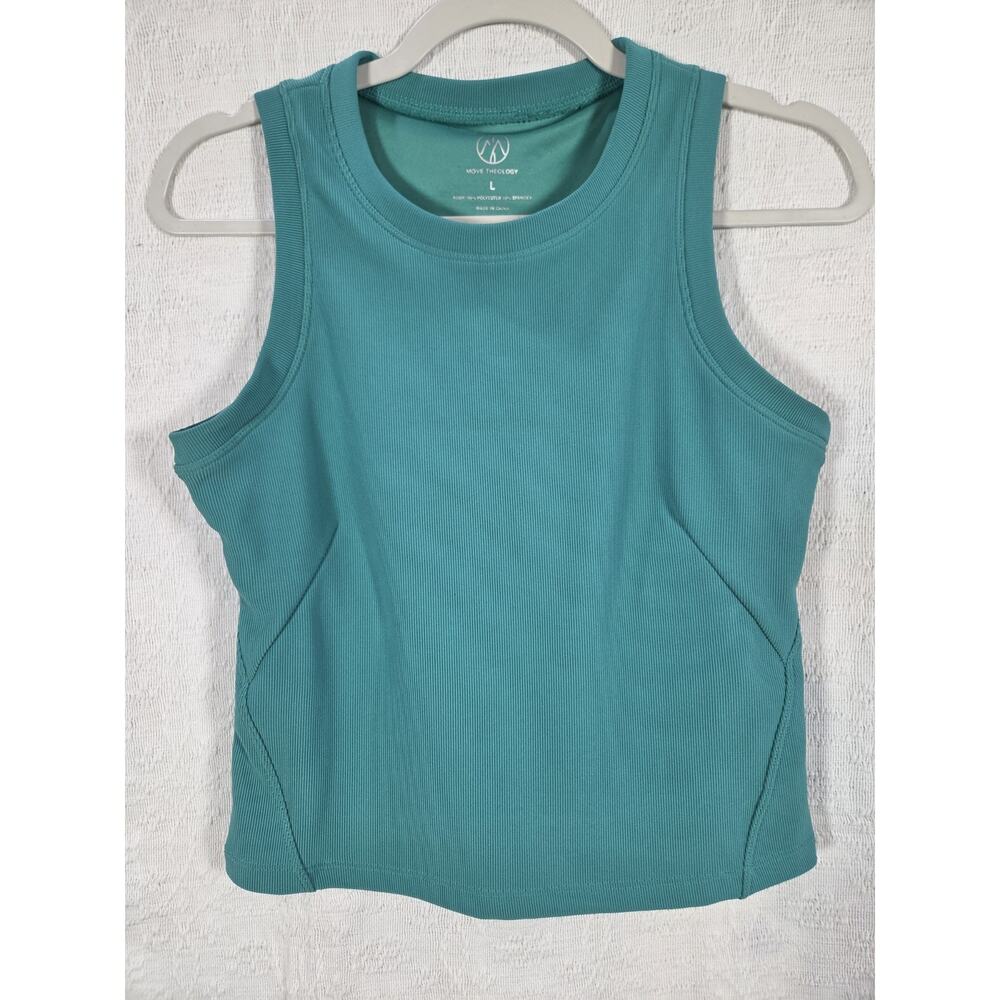 Move Theology Micro Ribbed Athleisure Stretchy Green Cropped‎ Tank Size L